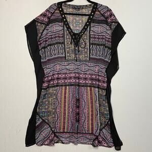 City Chic Women's Black Boho V-neck Lightweight Beach Swim Cover Up Size 16